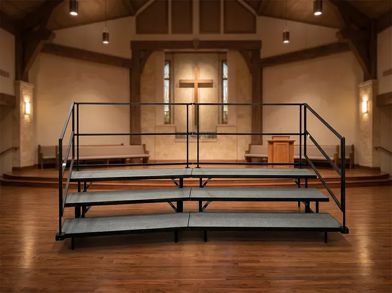 Choir arranged on portable tiered choral risers