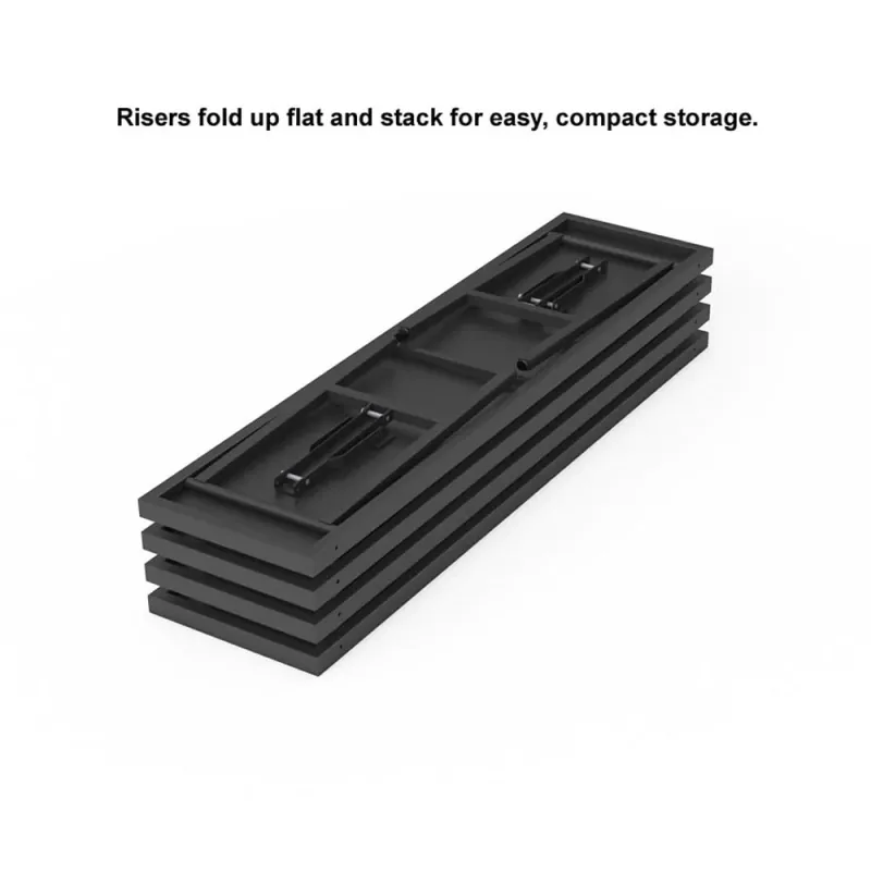 Choral riser sections stored compactly on a transport trolley