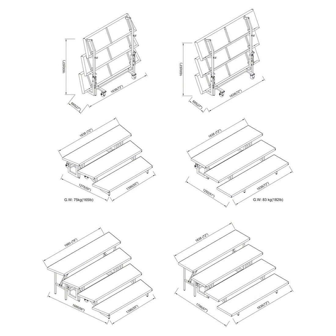 Staging 101 3 Tier Wedge Folding Choral Riser with Guard Rail F1
