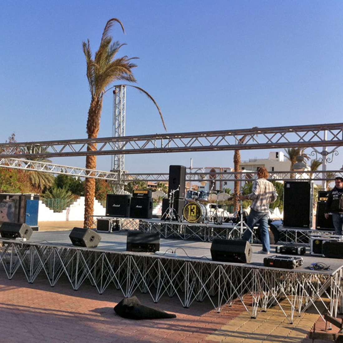 Intellistage portable stage used for a live band performance